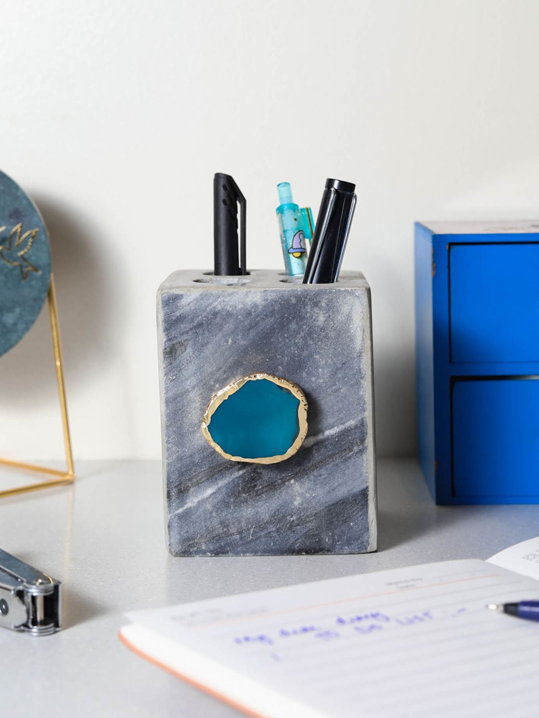 

HOMEARTE Green & Grey Marble Pen Cases Stationery