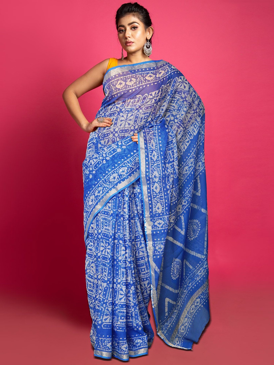 

Unnati Silks Ethnic Motifs Zari Net Handloom Kota Saree, Blue