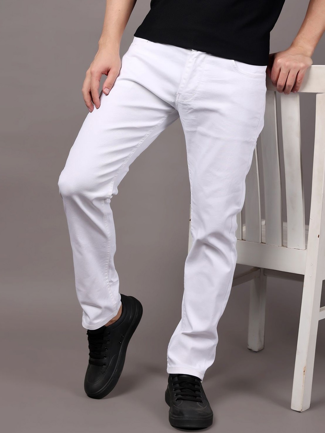 

EDITLOOK Men Comfort Slim Fit Cotton Solid Jeans, White