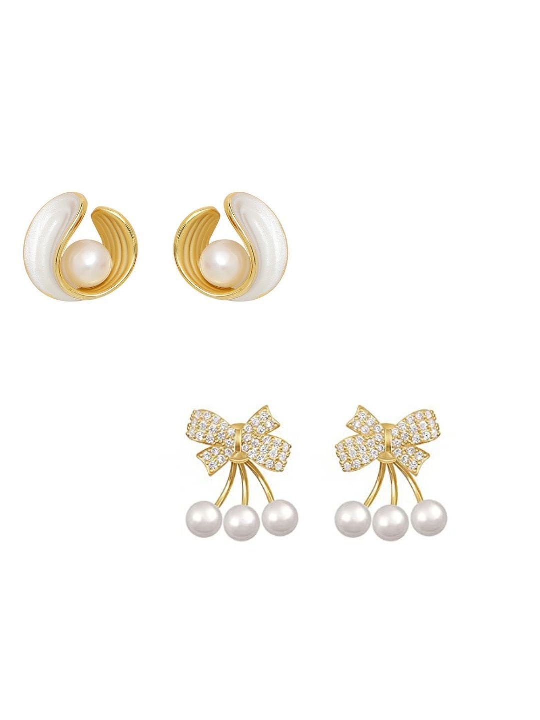 

Pinapes Set Of 2 Gold-Plated Geometric Beaded Oxidised Drop Earrings