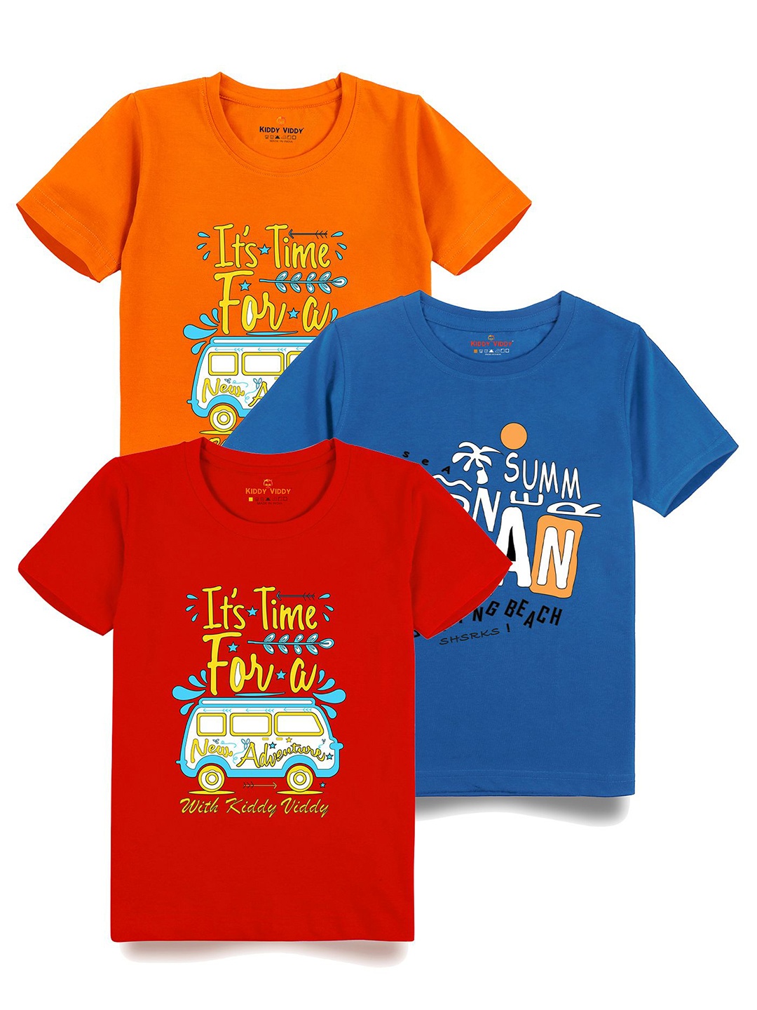 

AUSK Boys Pack Of 3 Graphic Printed Round Neck Cotton T-shirts, Red