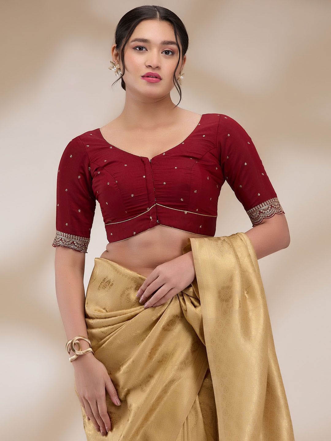 

SALWAR STUDIO Embroidered Padded Saree Blouse, Maroon