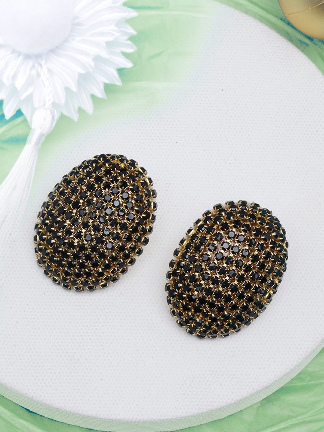 

KPOP Gold Plated Rhinestone Oval Studs