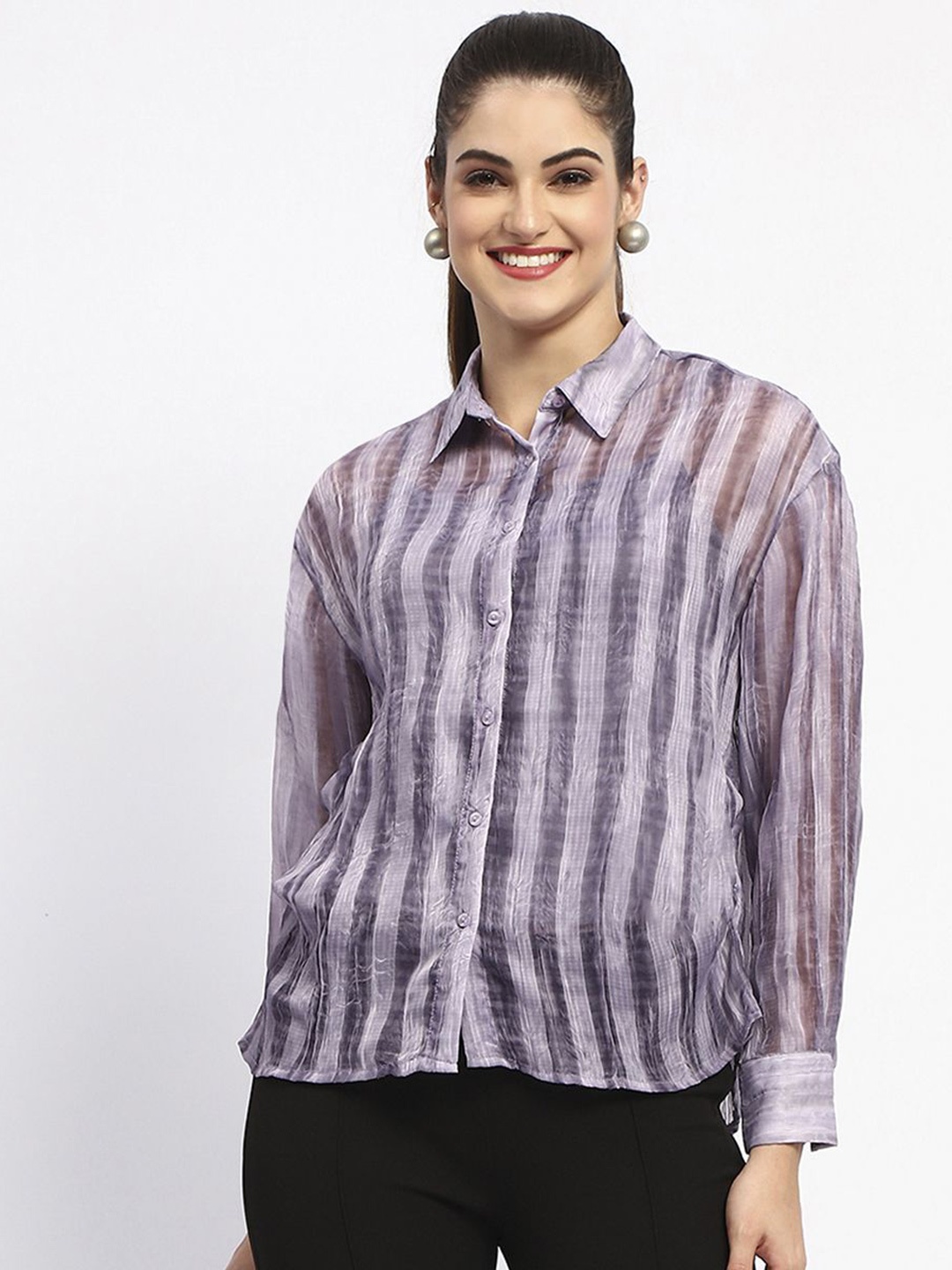 

Madame Women Spread Collar Abstract Printed Casual Shirt, Purple