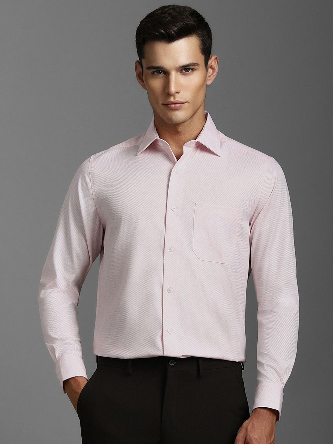 

Louis Philippe Men Classic Spread Collar Textured Cotton Formal Shirt, Pink