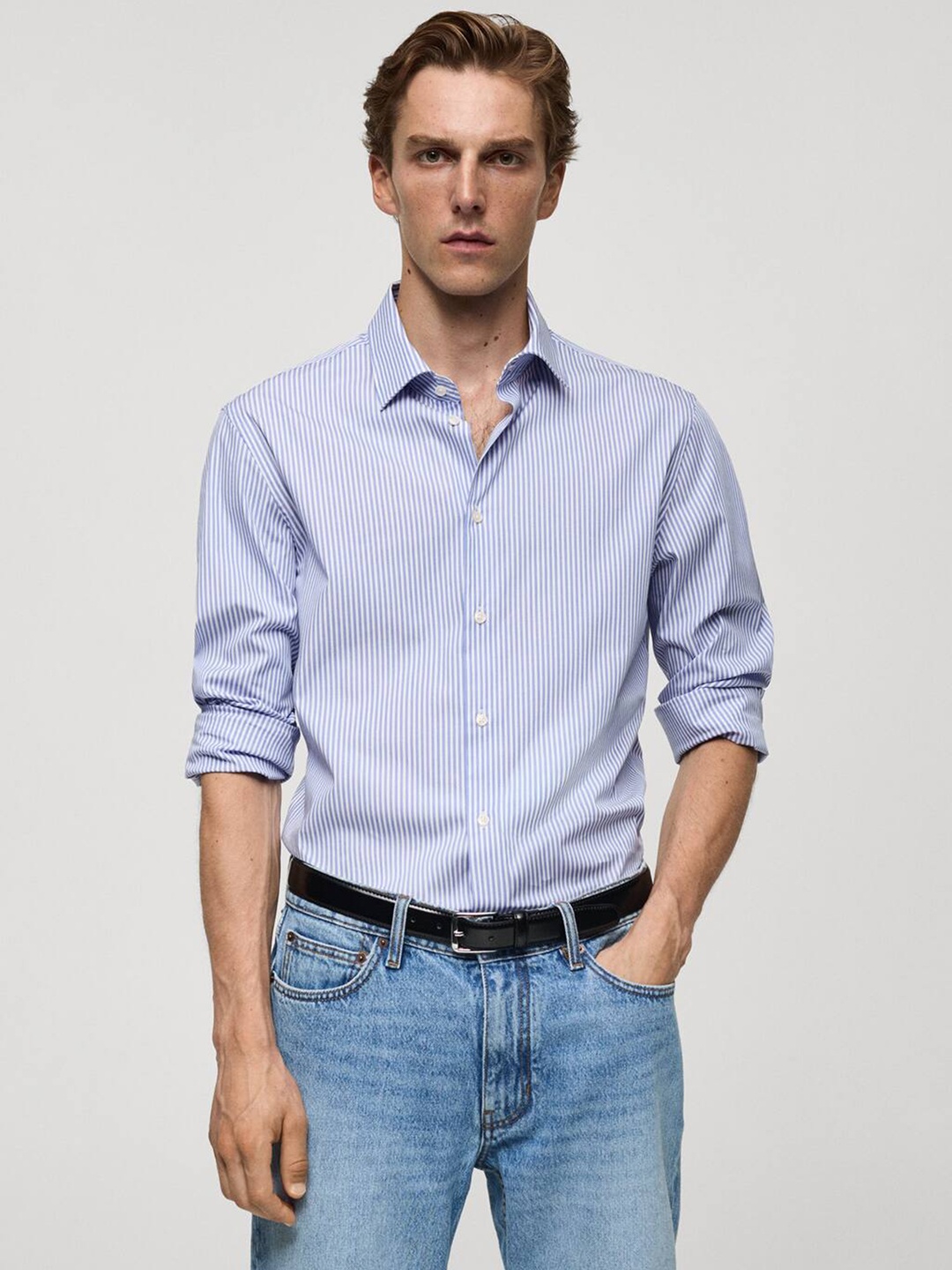 

MANGO MAN Bengal Stripes Semiformal Shirt, Blue