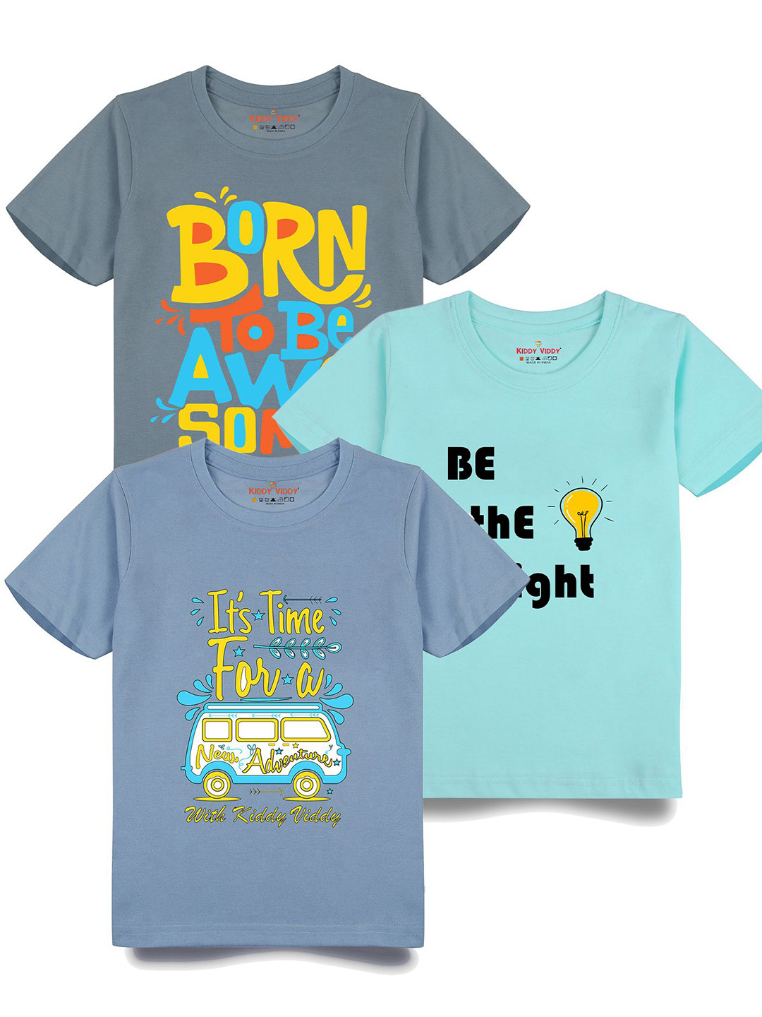 

AUSK Boys Pack Of 3 Graphic Printed Round Neck Cotton T-shirts, Blue