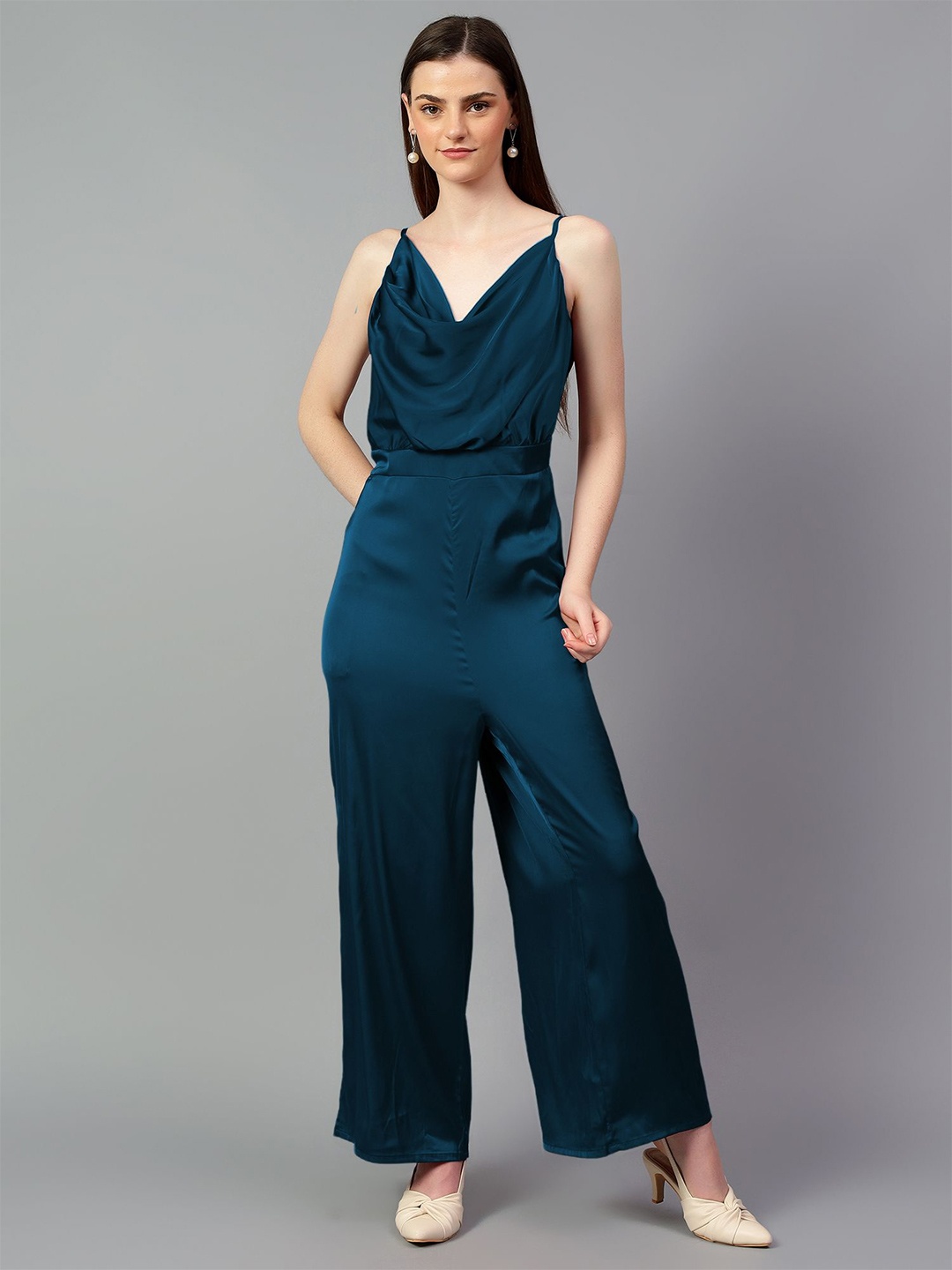 

Kotty Cowl Neck Basic Solid Jumpsuit, Blue