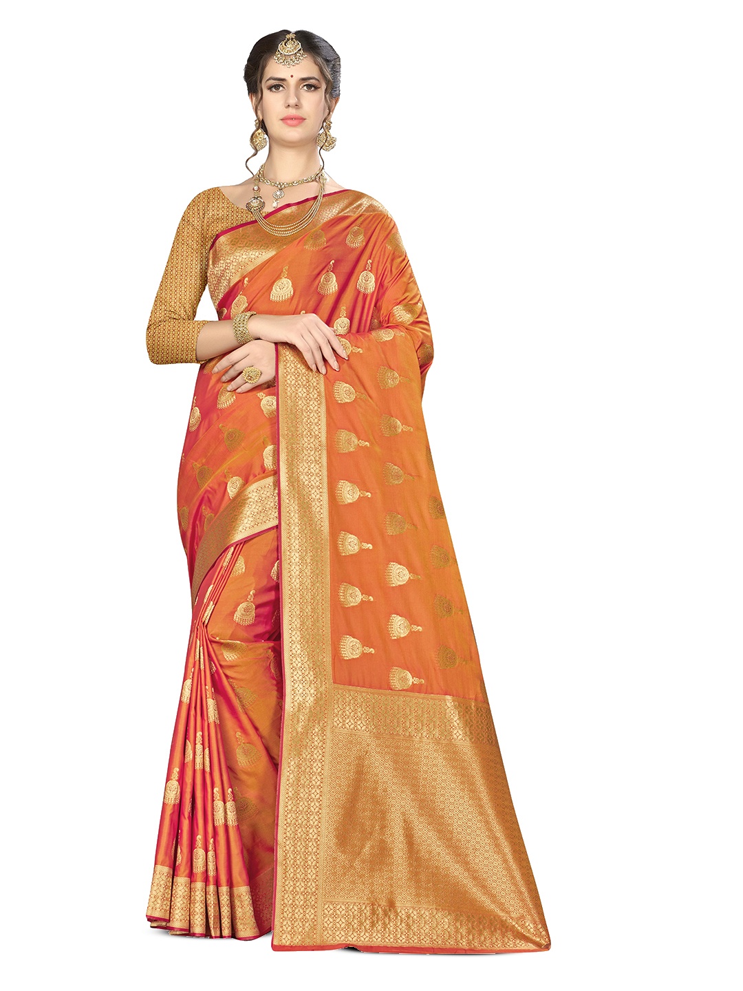 

Maroosh Ethnic Motifs Woven Design Zari Banarasi Saree, Orange