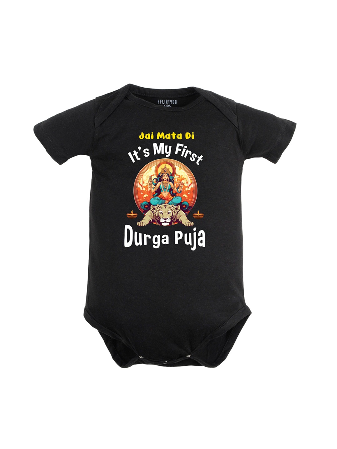 

FFLIRTYGO Infants Durga Puja & Navratri Special Printed Cotton Bodysuit, Black