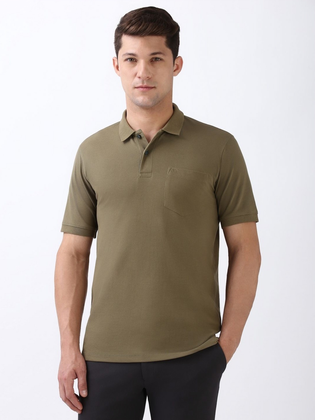 

Peter England Men Solid Polo Collar Cotton T-shirt, Olive