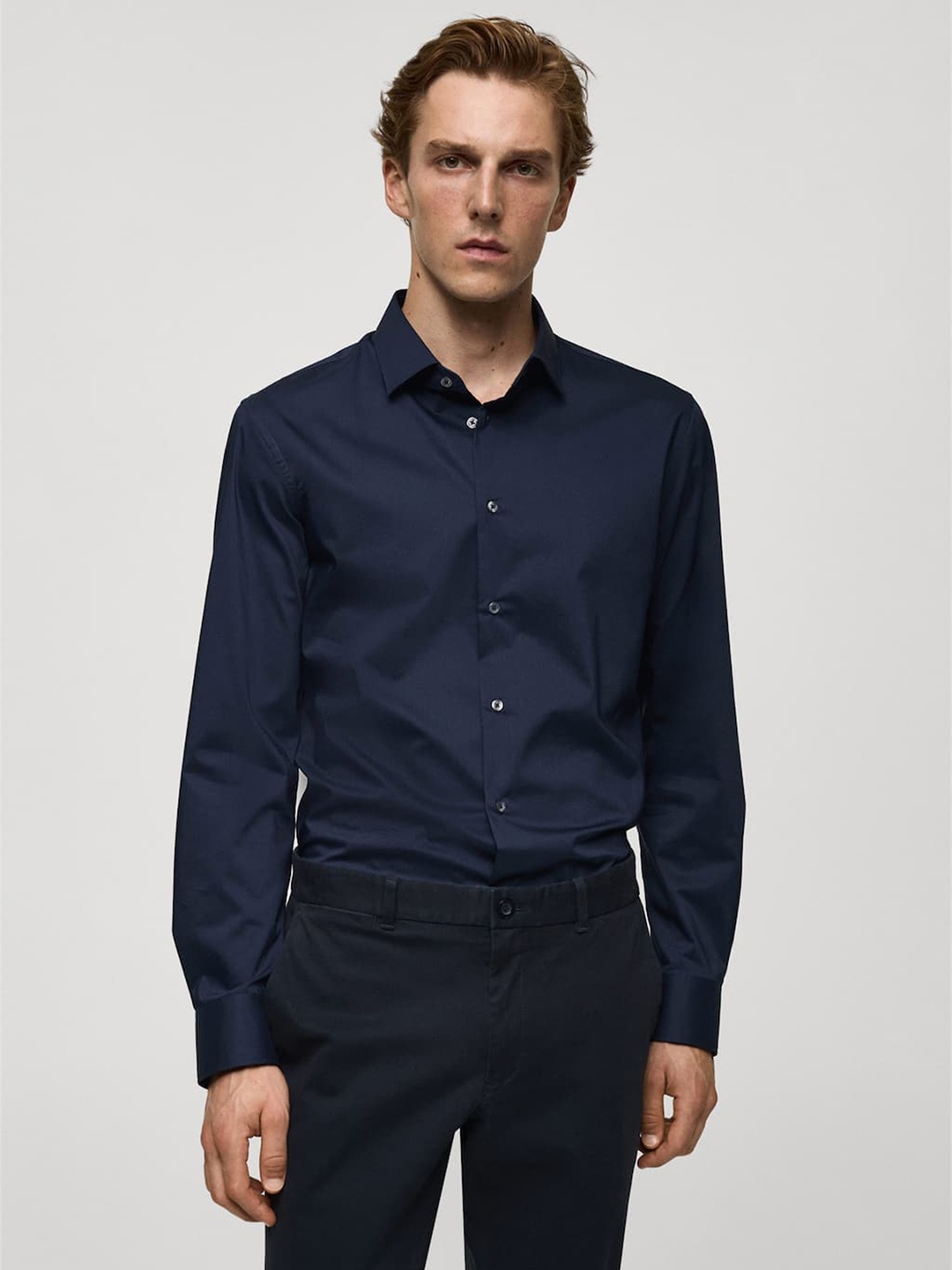 

MANGO MAN Regular-Fit Stretch Cotton shirt, Navy blue
