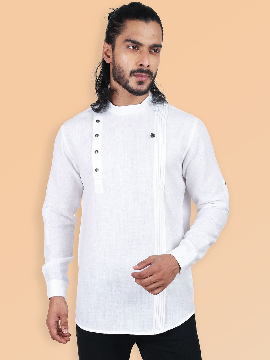 

ETHNIC FACTORY Men Patchwork Pathani Kurta, White