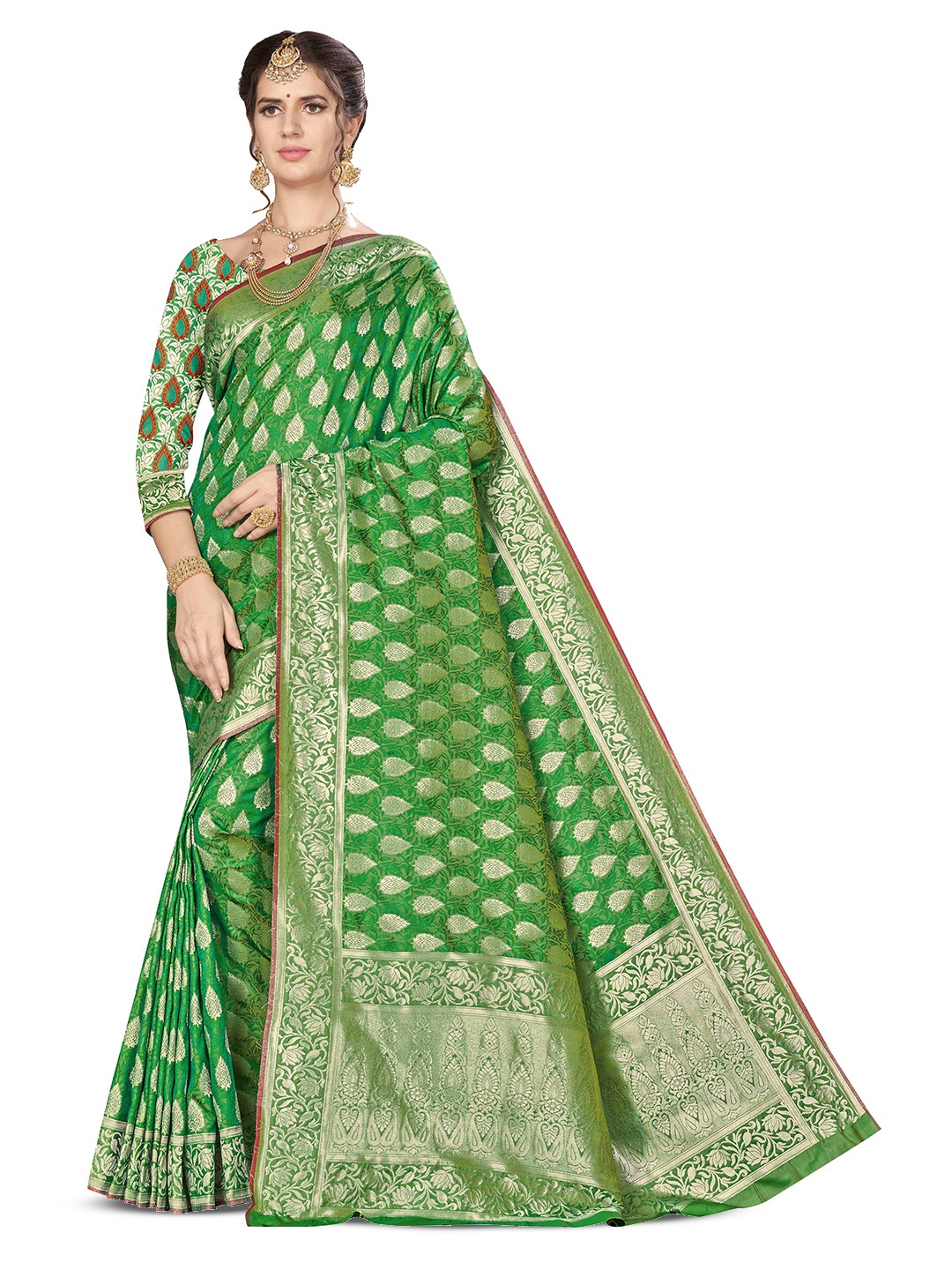 

Maroosh Woven Design Banarasi Saree With Zari Border, Green