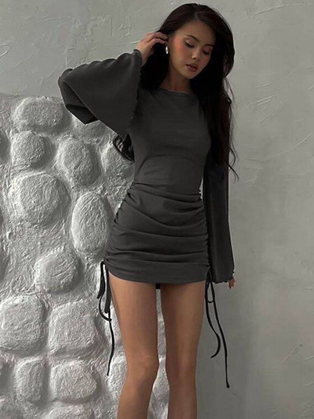 

MIAKEE Bodycon Solid Mini Dress, Grey