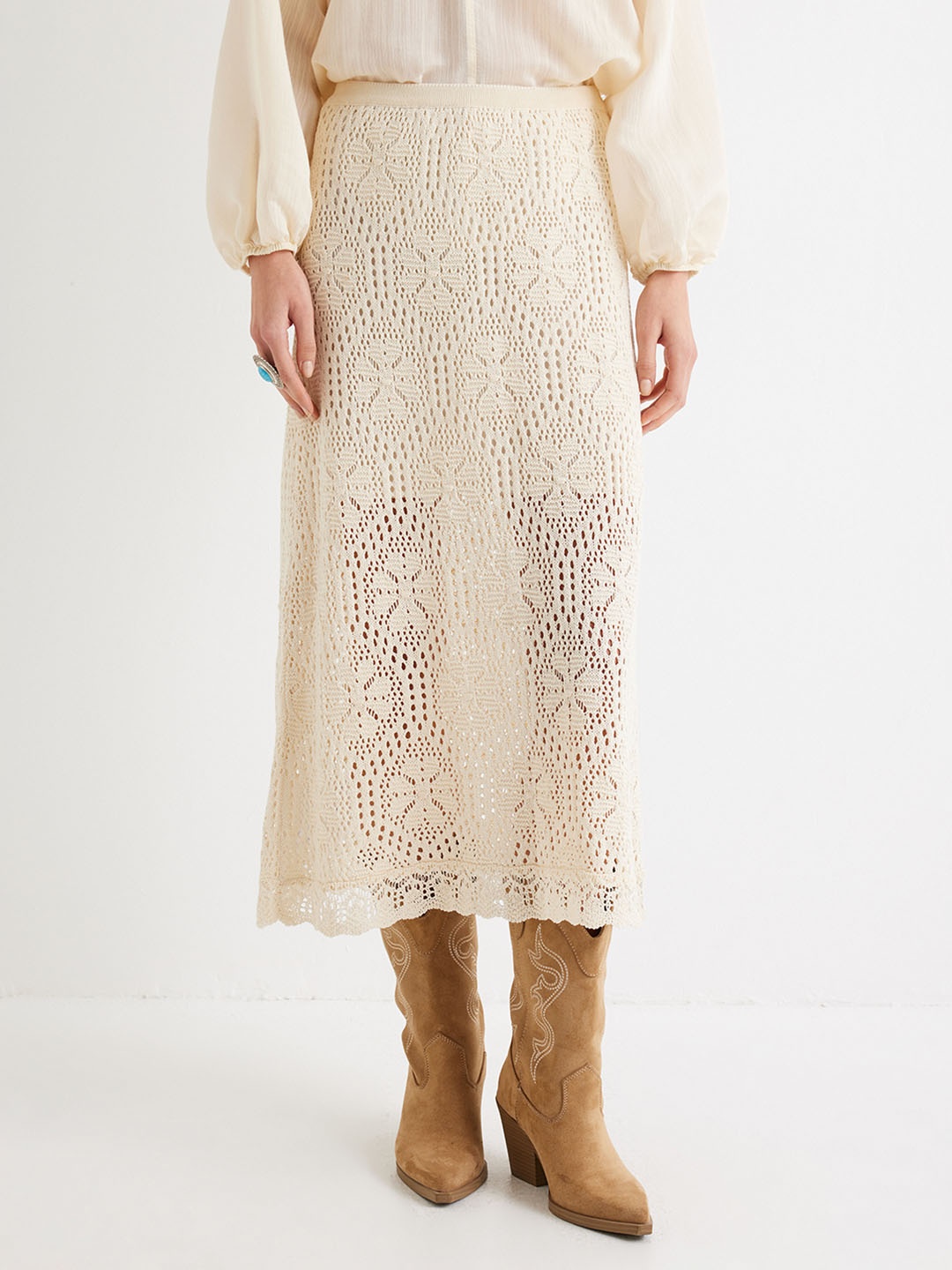 

Koton Women Self Design A-line Midi Skirt, Off white