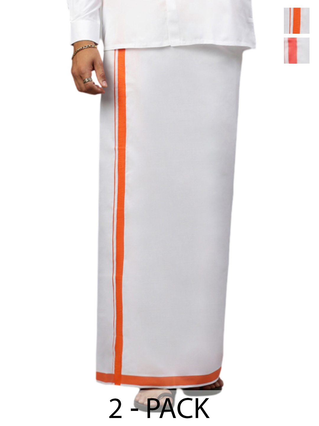 

Ramraj Pack of 2 Men Solid Border Dhoti, White