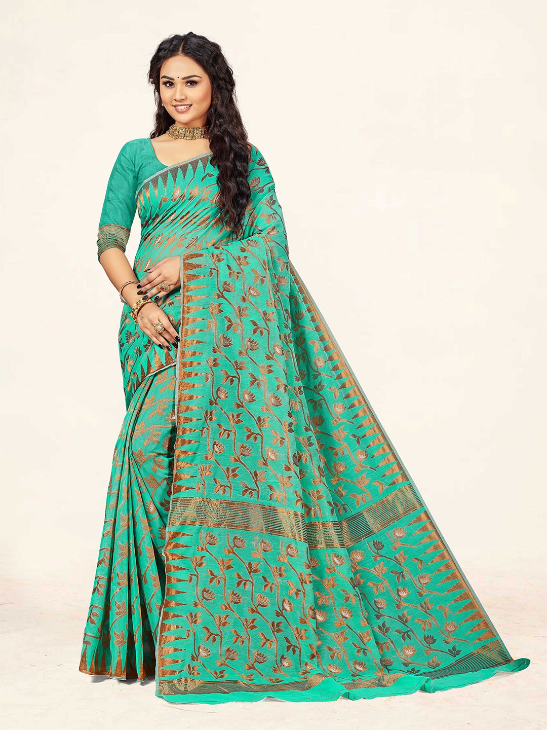 

Maroosh Woven Design Ethnic Motifs Zari Saree, Sea green