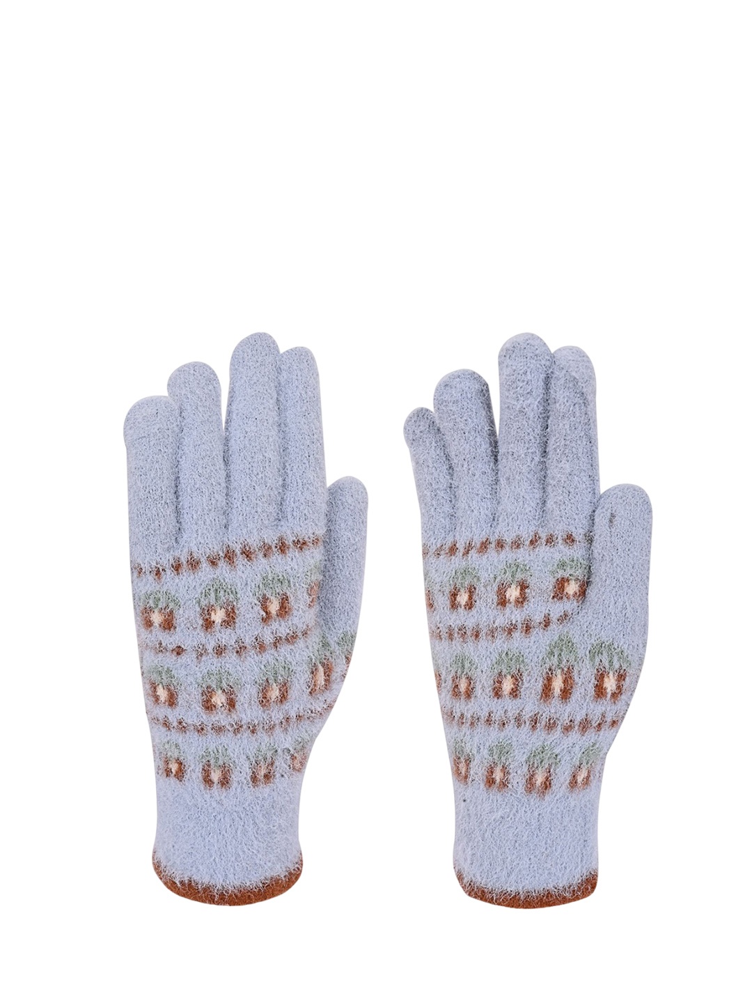 

LOOM LEGACY Women Patterned Acrylic Touchscreen Woollen Gloves, Blue