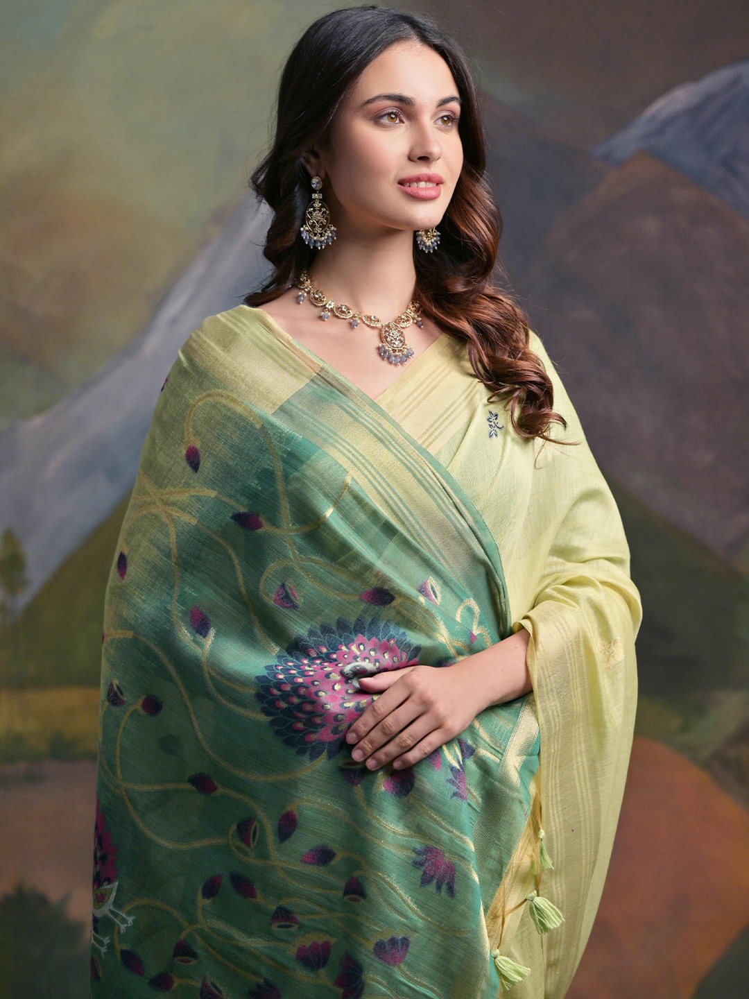 

Kandora Ethnic Motifs Zari Pure Cotton Saree, Green