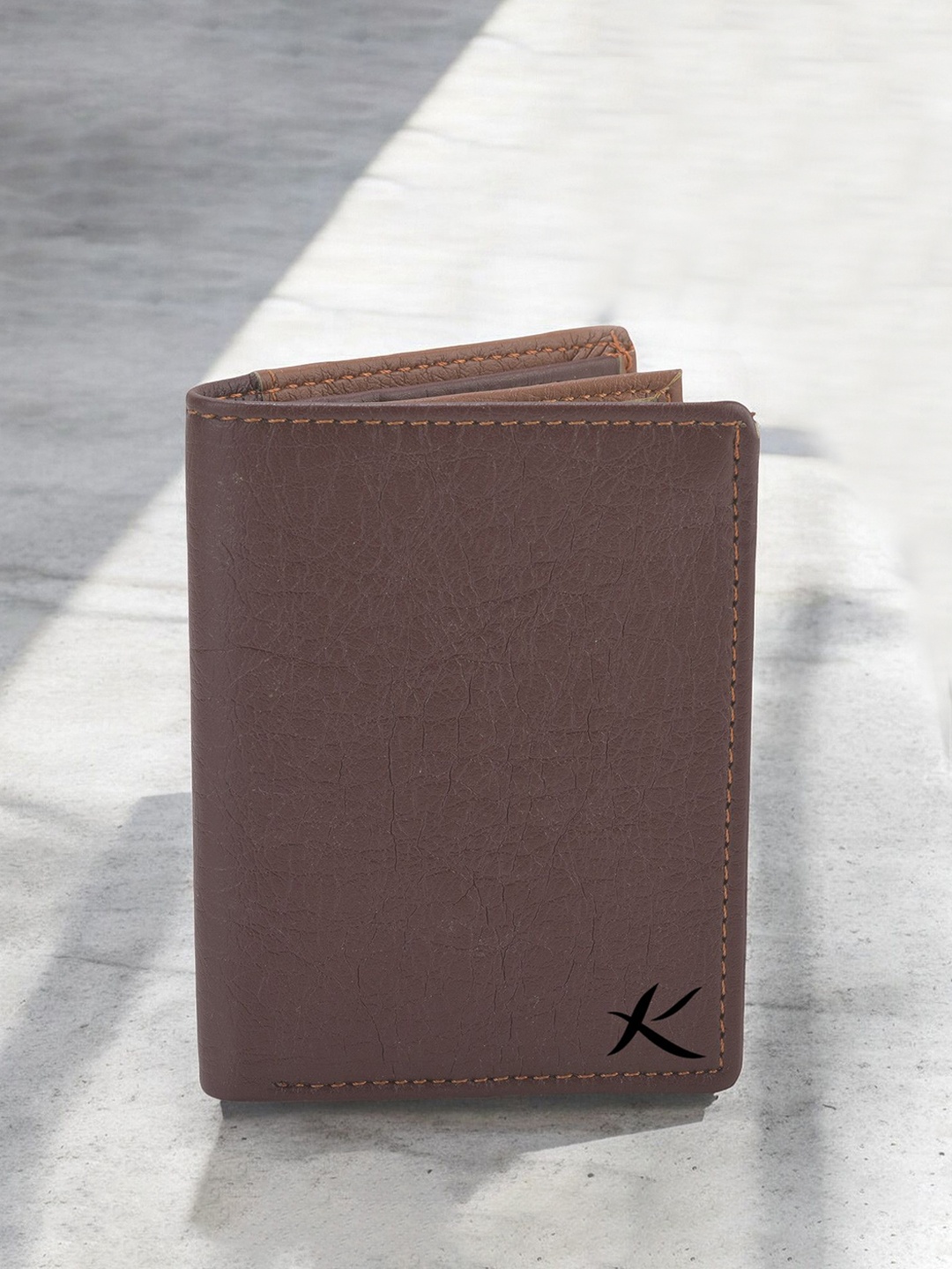 

Kastner Men Textured Cut Work PU Two Fold Wallet, Brown