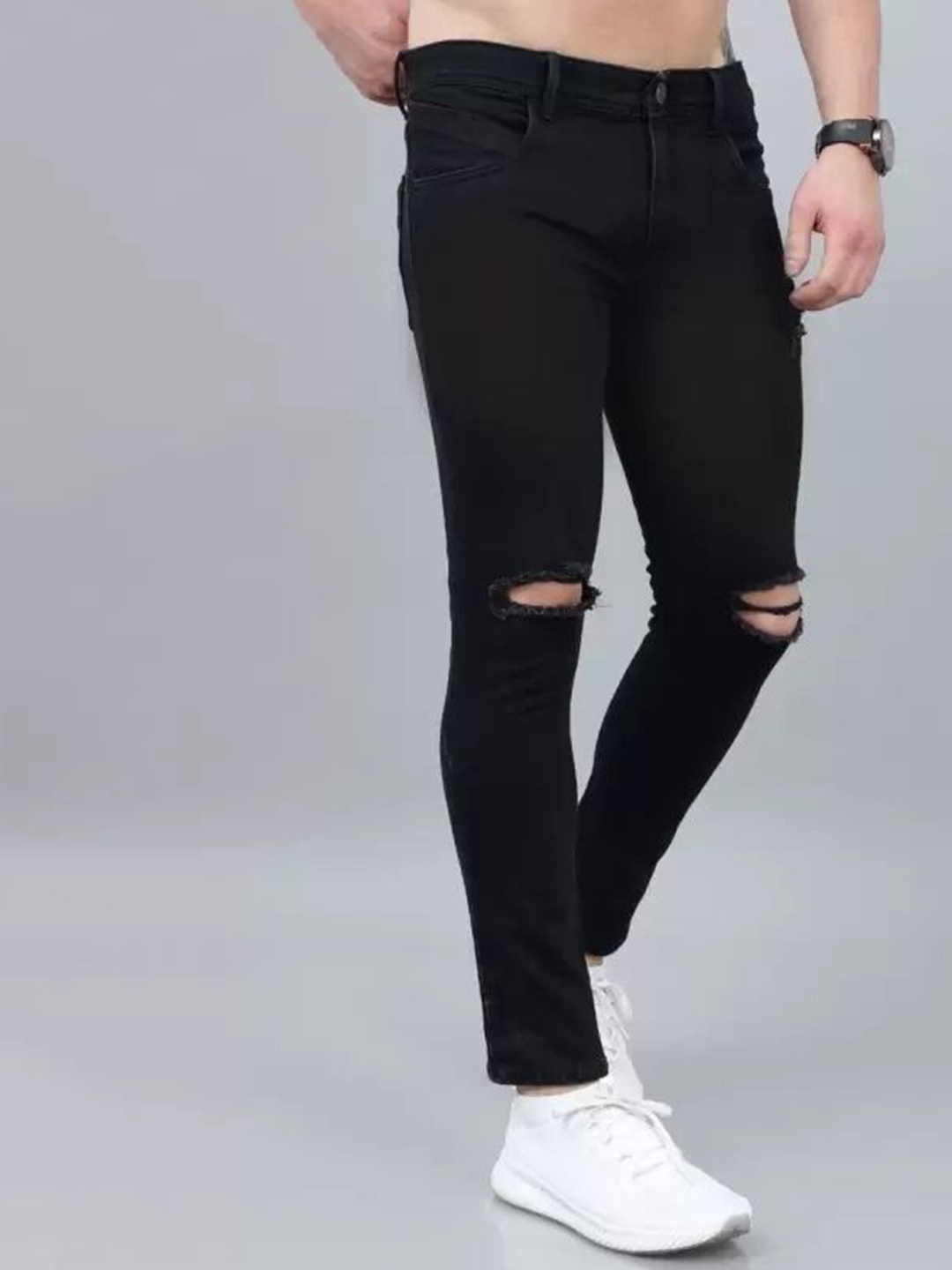 

COMFITS Men Classic Slash Knee Jeans, Black