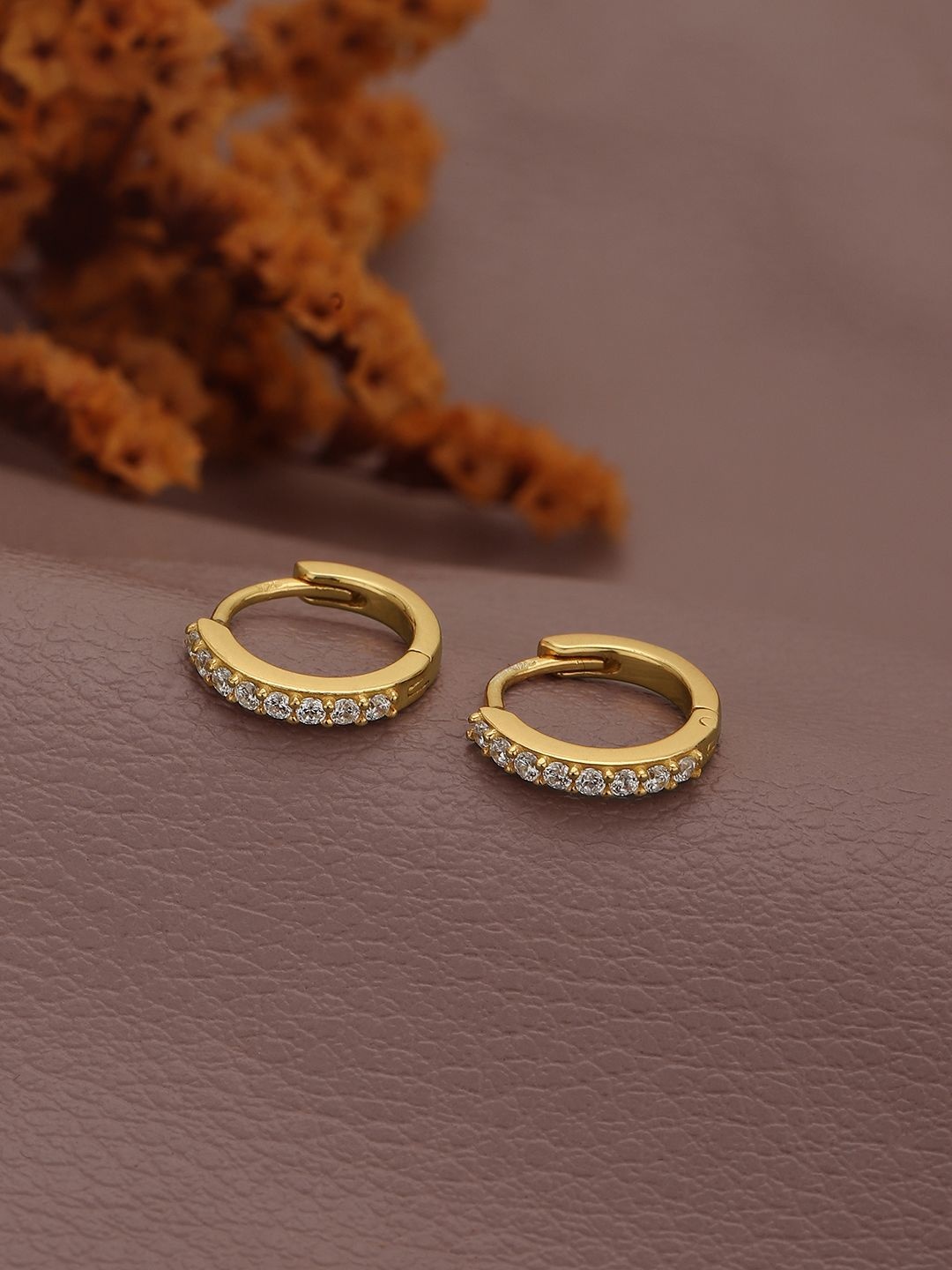

House of Pataudi 925 Sterling Silver 18kt Gold Plated with CZ Hoop Earring