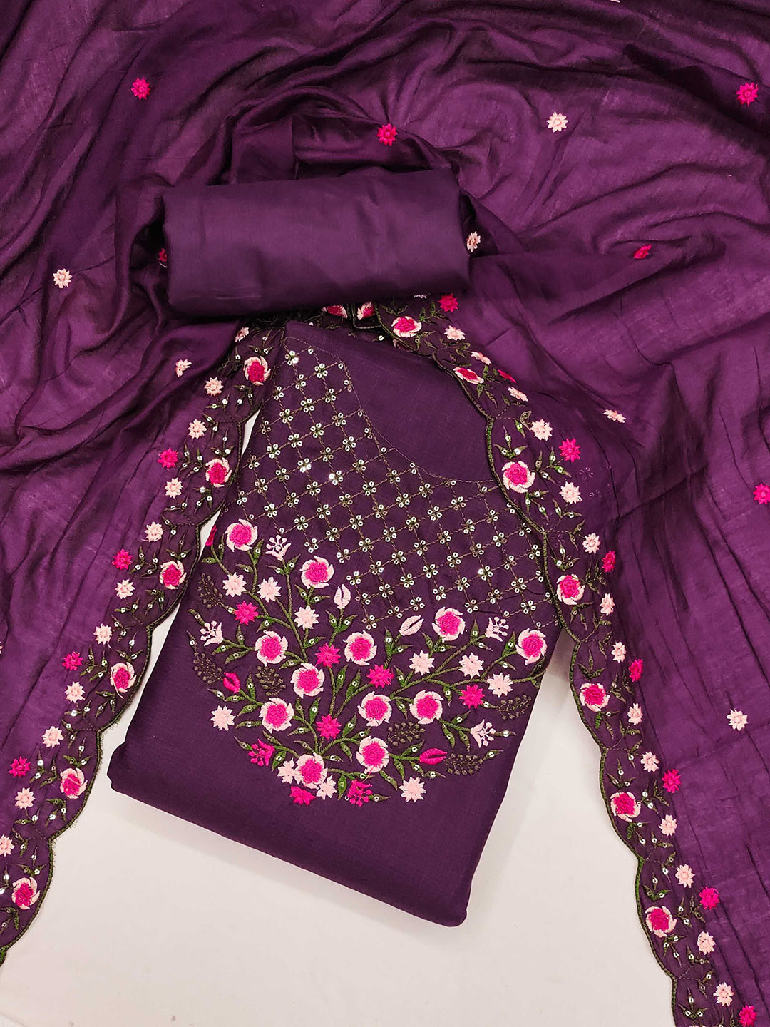 

Mitera Women Embroidered Unstitched Dress Material, Purple