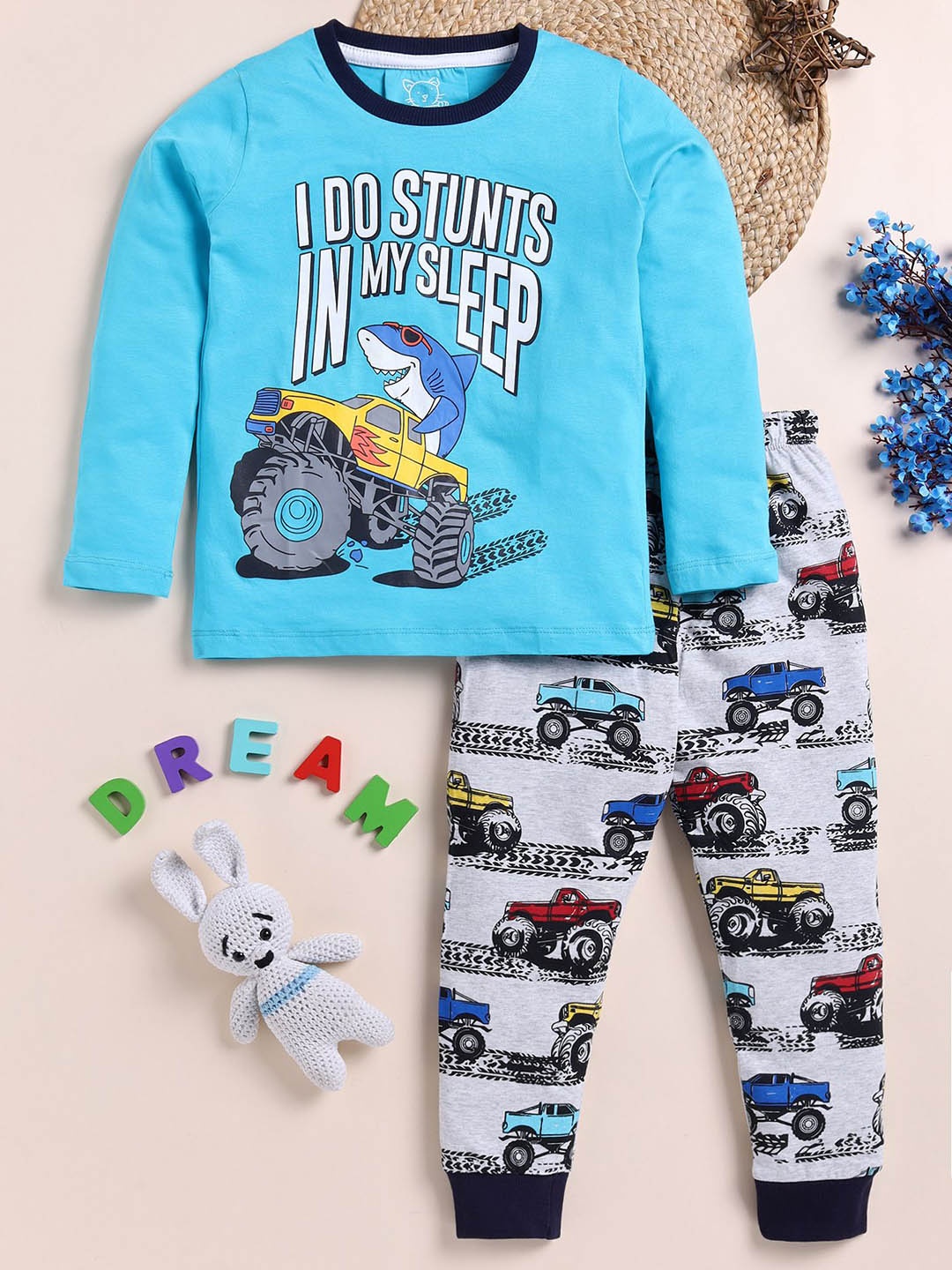 

YK Boys Printed Pure Cotton Night suit, Blue