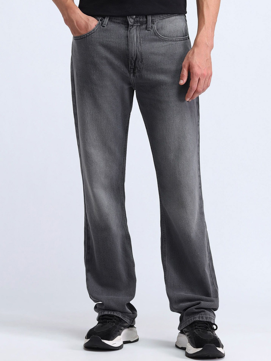 

Flying Machine Men Bootcut Light Fade Stretchable Cotton Jeans, Black