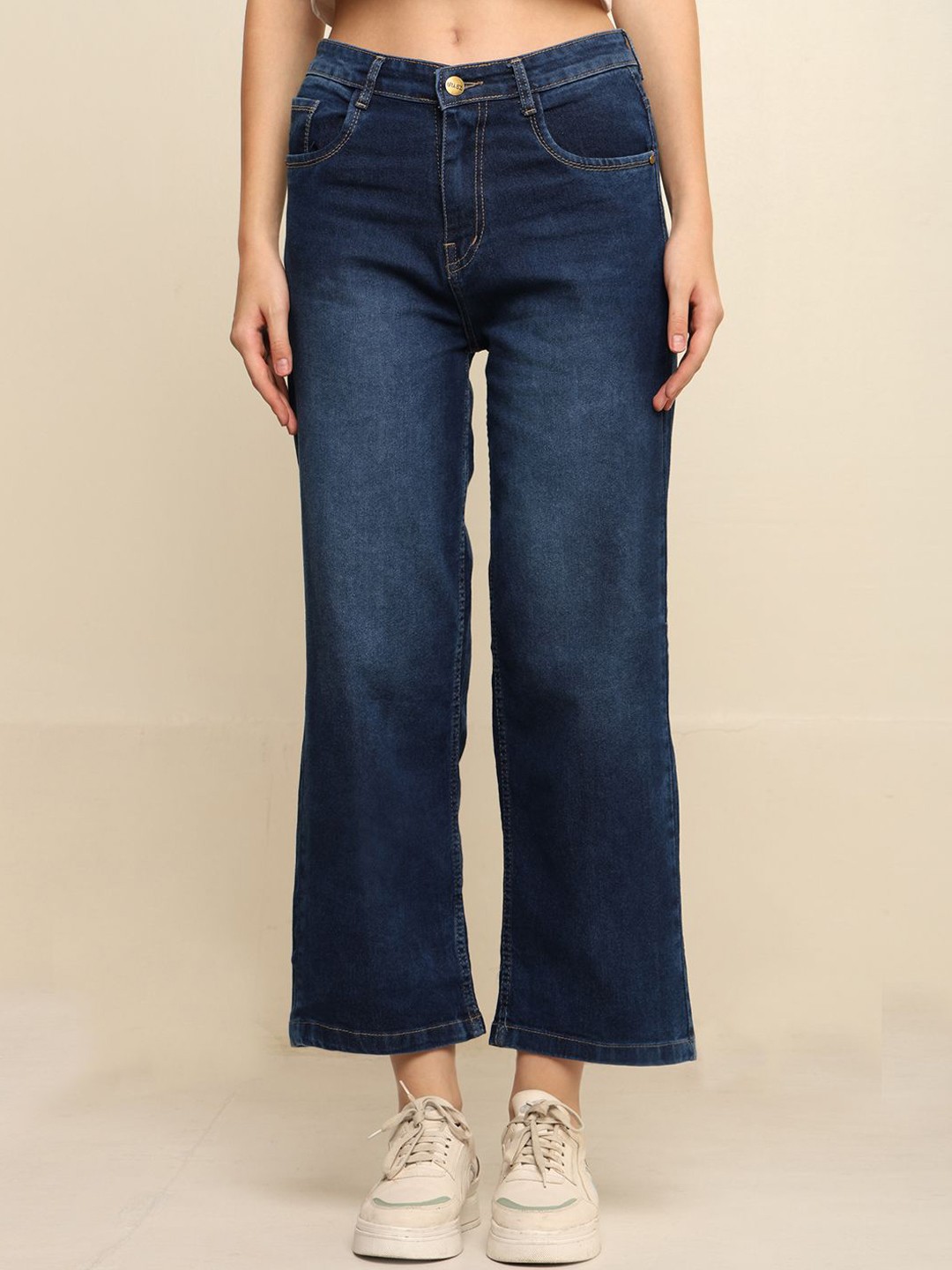 

zayla Women Comfort Wide Leg High-Rise Light Fade Stretchable Jeans, Blue