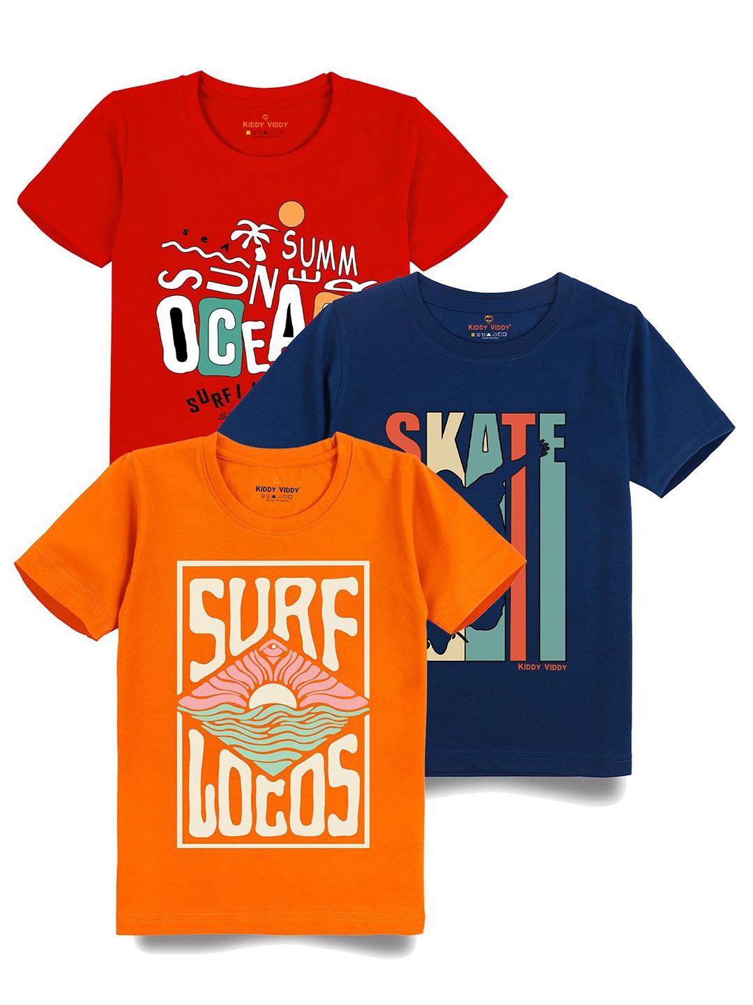 

AUSK Boys Pack Of 3 Graphic Printed Round Neck Cotton T-shirts, Navy blue