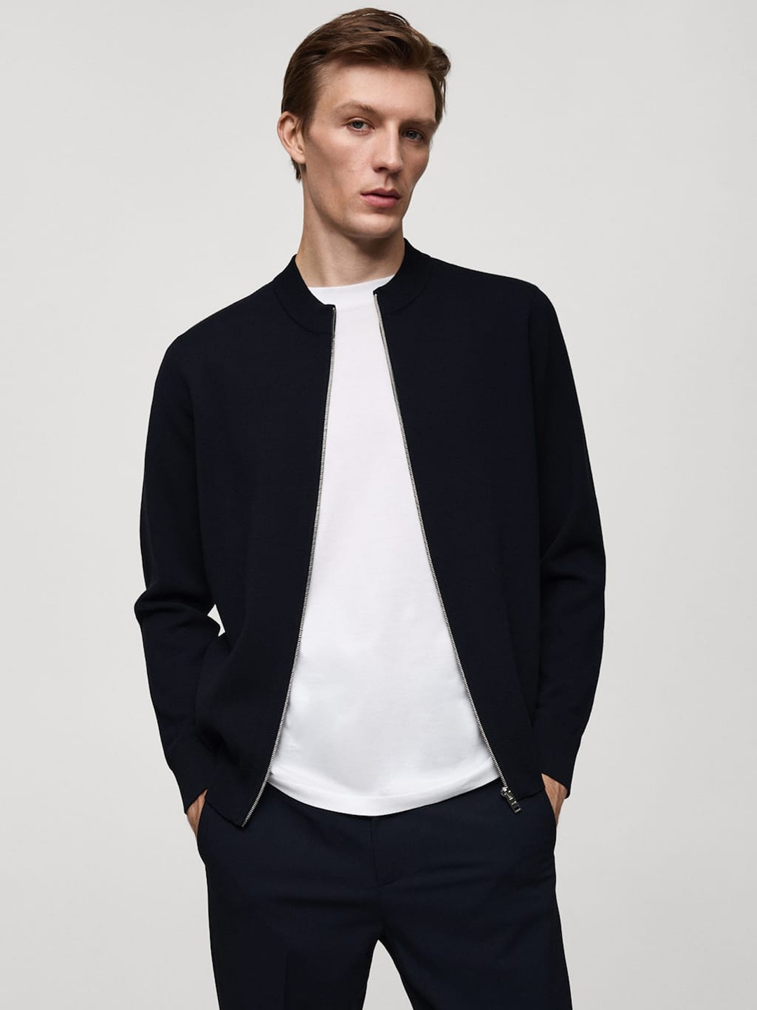 

MANGO MAN Medium Knit Zip Up Cardigan, Navy blue