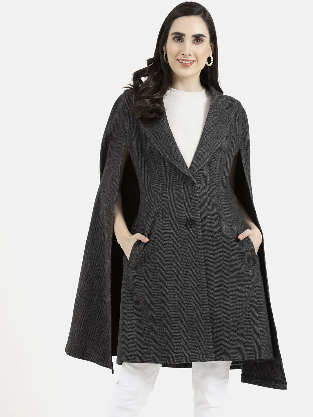 

Owncraft Women Double Breasted Wool Trench Coat, Grey