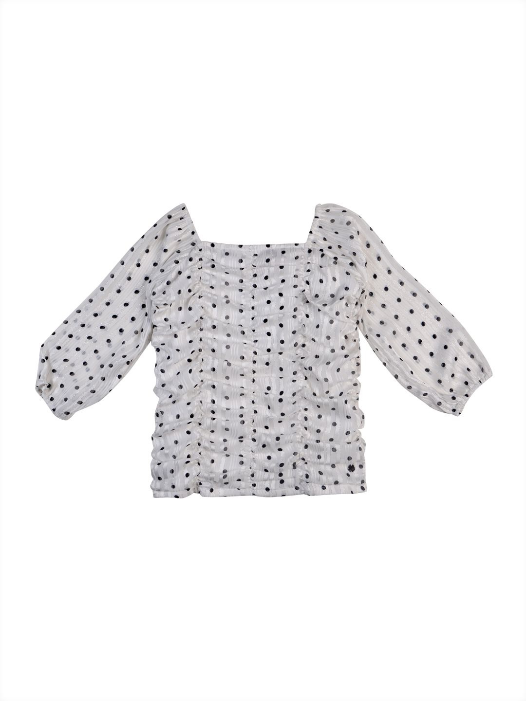 

Gini and Jony Girls Polka Dots Printed Square Neck Cotton Top, White
