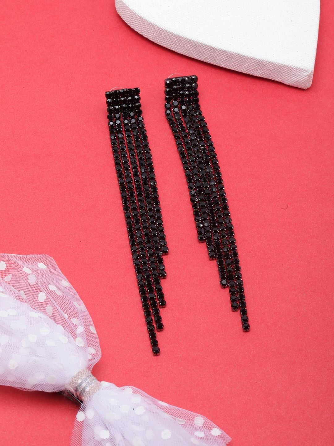 

KPOP Contemporary Rhinestone Studded Drop Earrings, Black