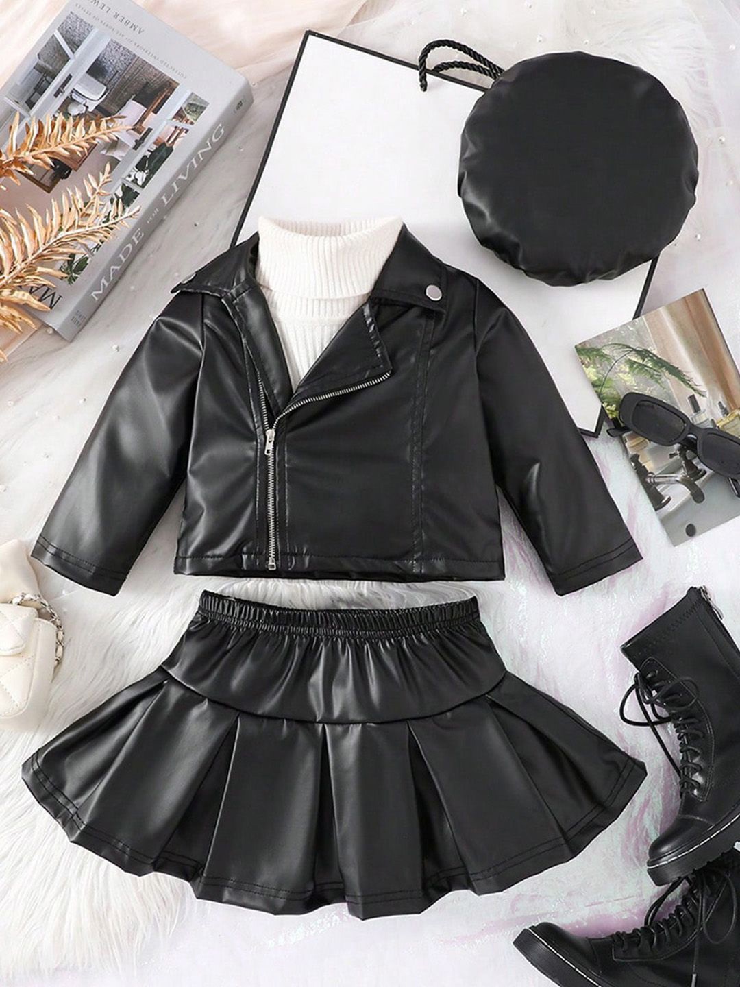 

INCLUD Girls Coat with Skirt Clothing Set, Black