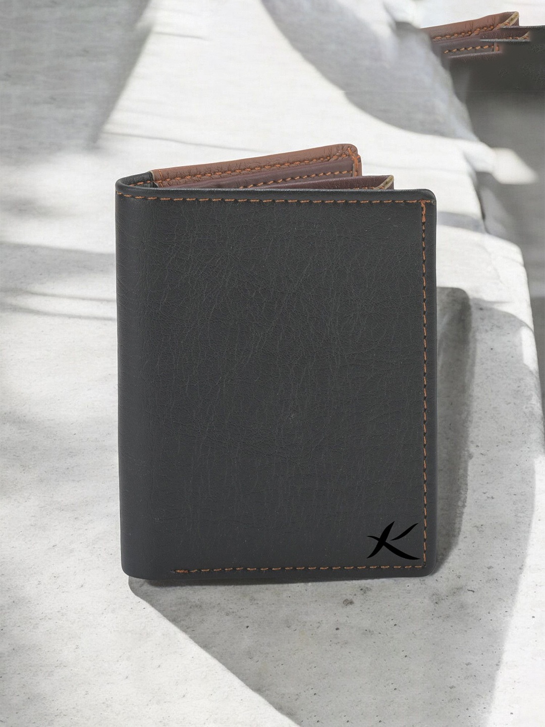 

Kastner Men Textured Cut Work PU Two Fold Wallet, Black
