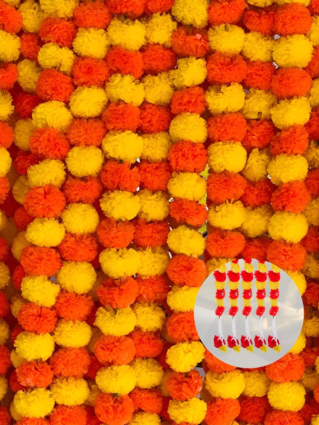 

Ekhasa Yellow & Orange 5 Pieces Artificial Marigold Hanging Garlands