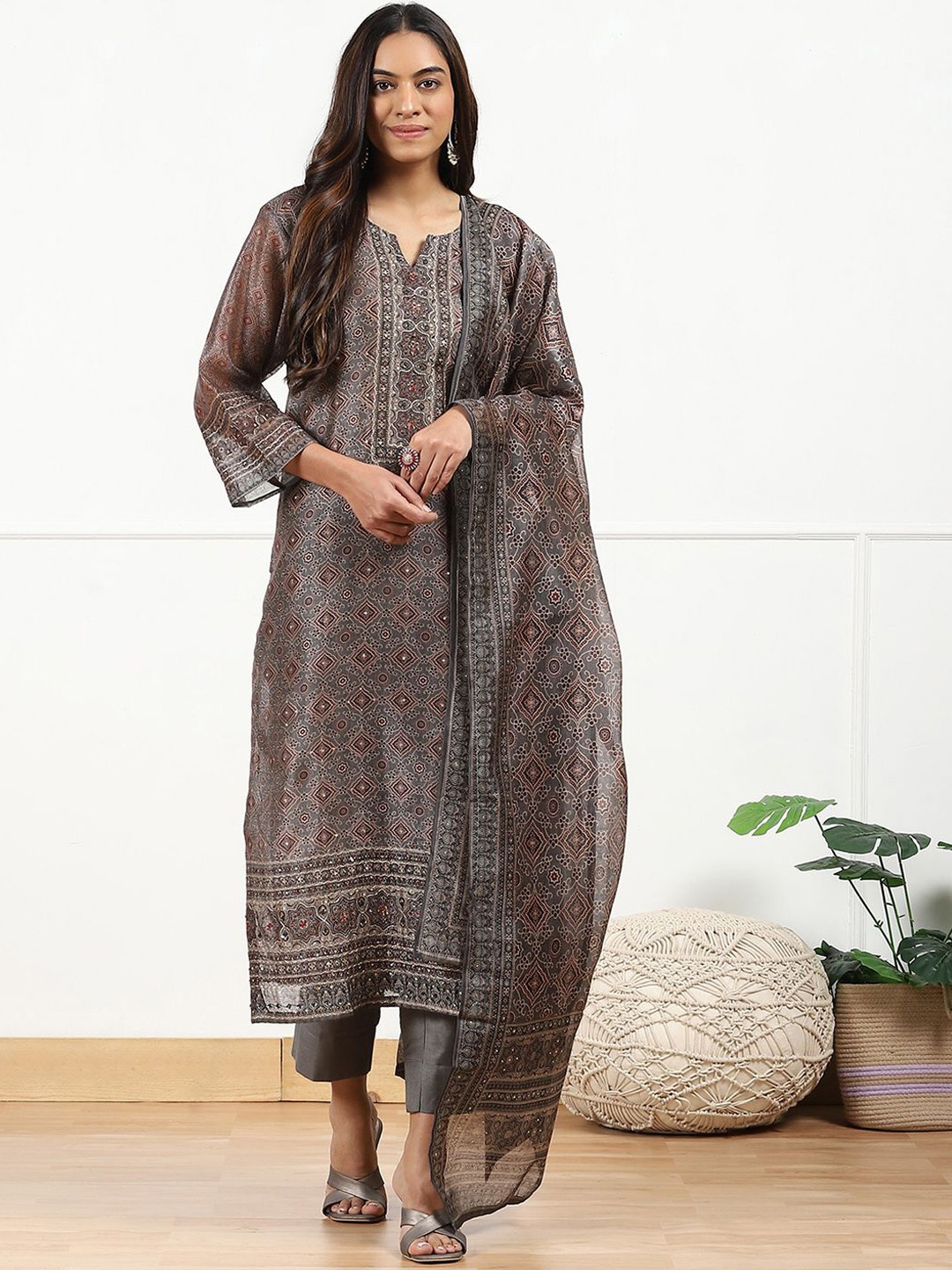 

Biba Unstitched Dress Material, Grey