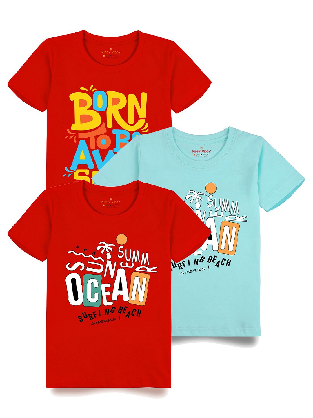 

AUSK Boys Pack Of 3 Graphic Printed Round Neck Cotton T-shirts, Red