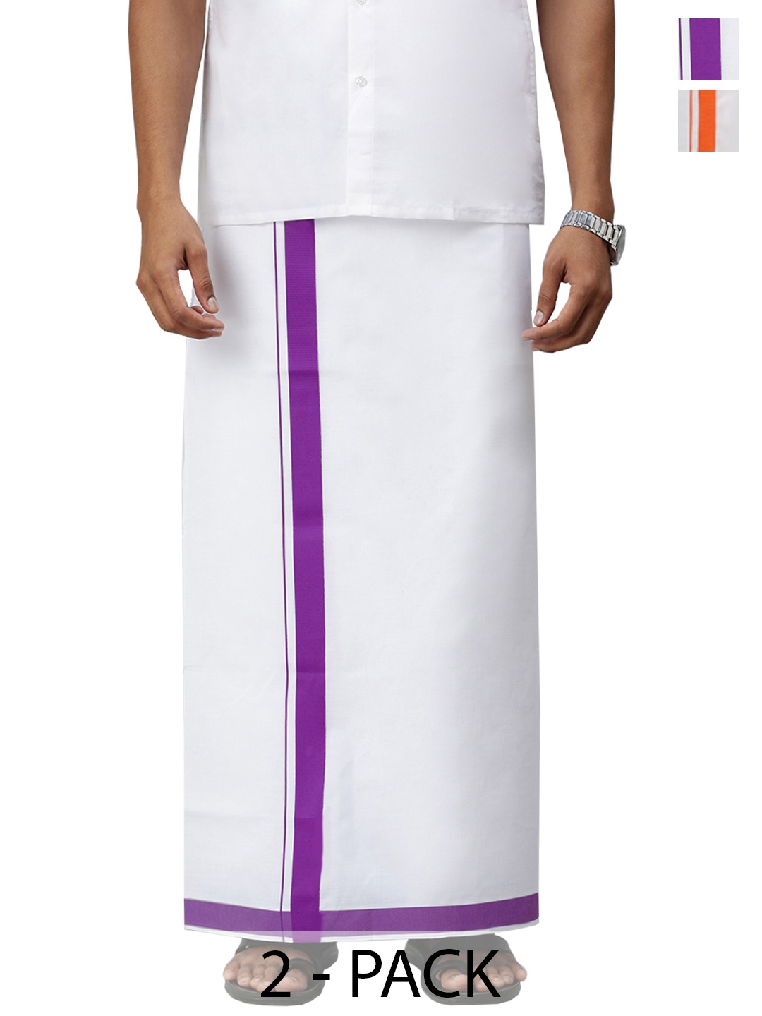 

Ramraj Pack Of 2 Men Solid Cotton Dhotis, White