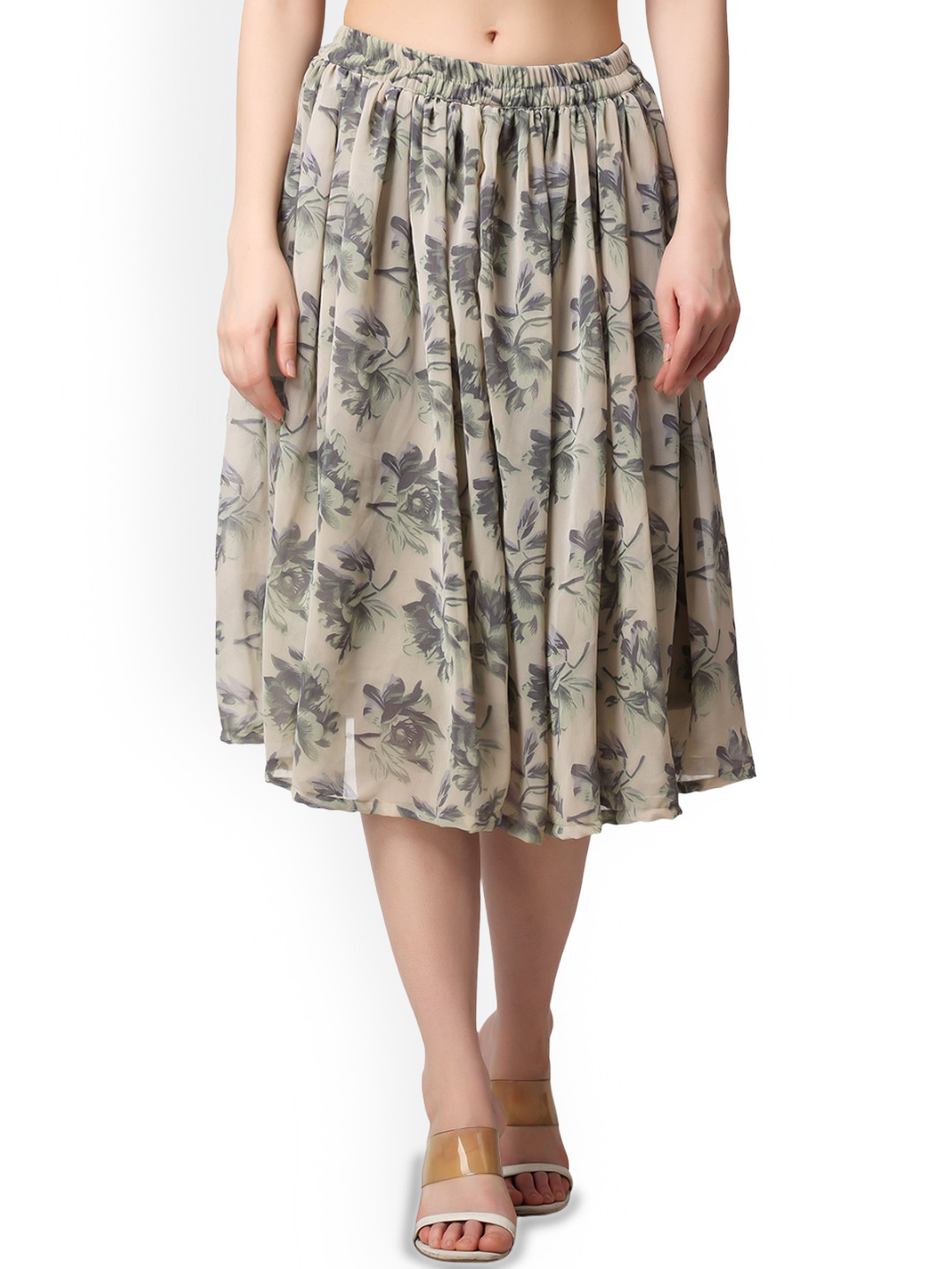 

SCORPIUS Women Printed Flared Midi Skirt, Grey