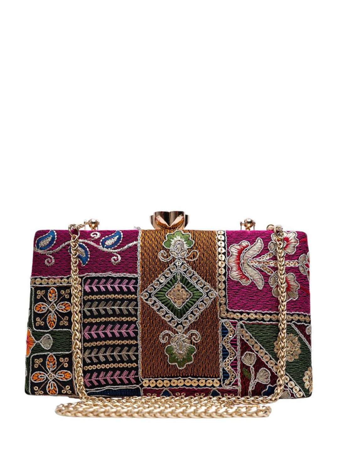 

Vdesi EEthnic Motifs mbroidered Box Clutch, Orange