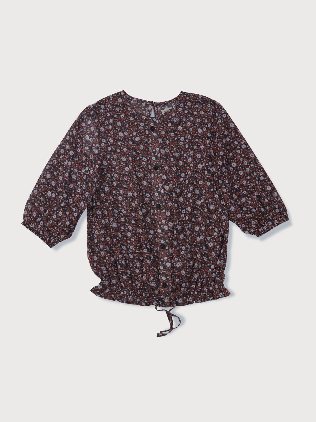 

Gini and Jony Girls Floral Printed Round Neck Cotton Top, Brown