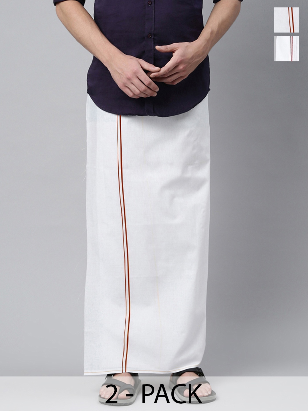 

Ramraj Men Pack Of 2 Solid Pure Cotton Dhotis, White