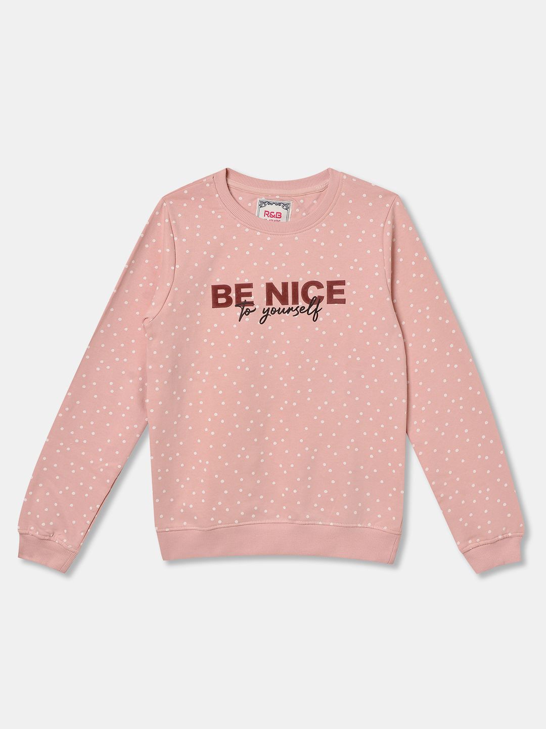 

R&B Girls Typography Printed Round Neck Cotton Pullover Sweatshirt, Pink