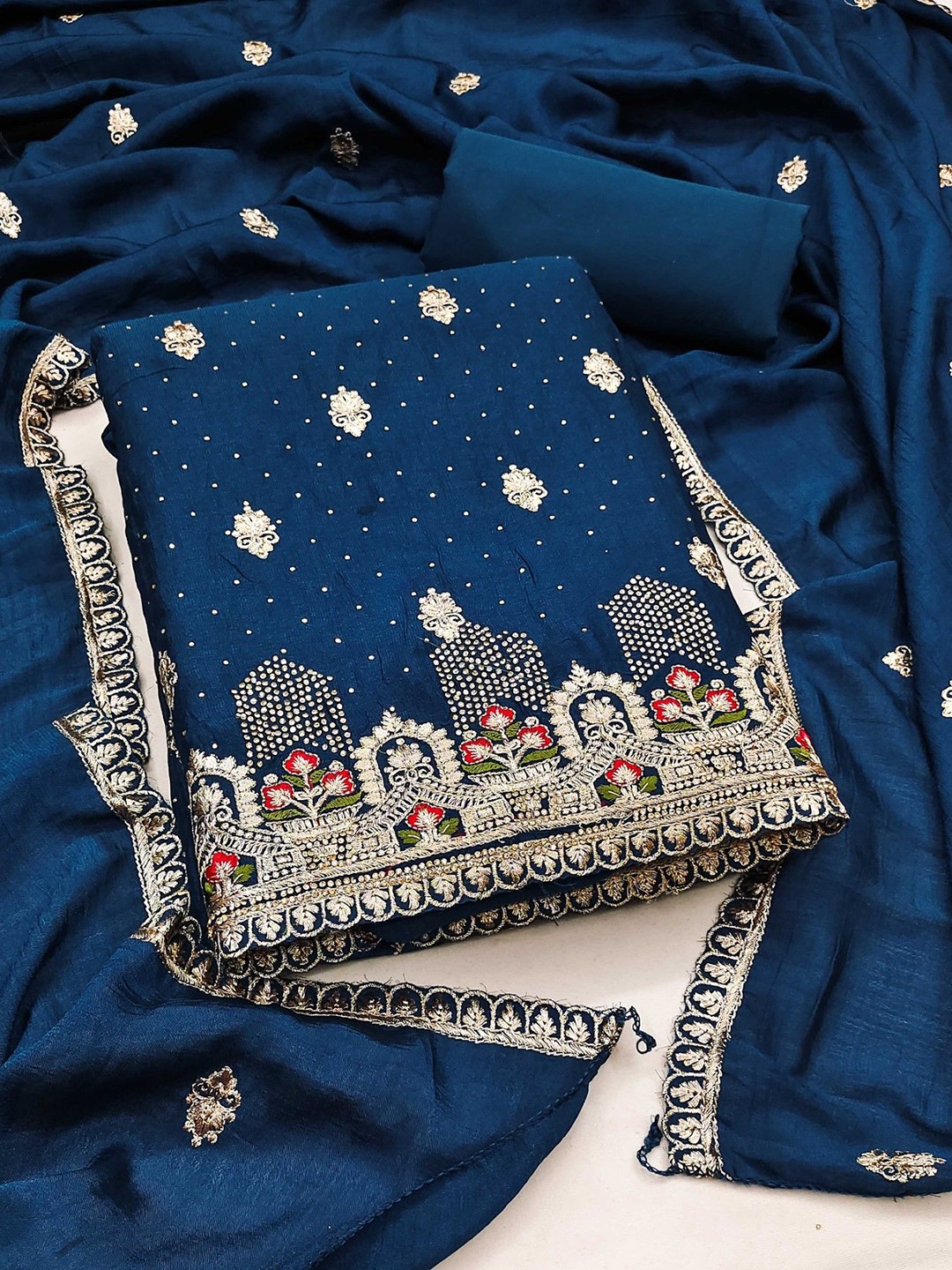 

Mitera Women Embroidered Unstitched Dress Material, Blue