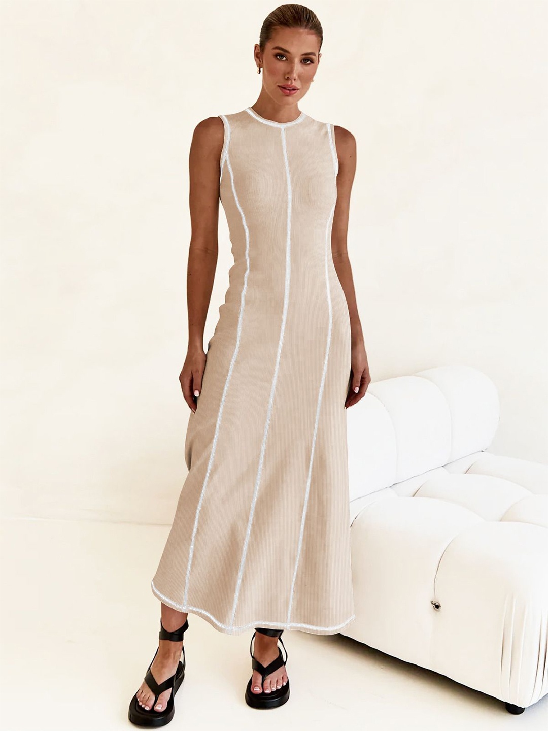 

HERE&NOW Womens Bodycon Maxi Dress, Beige