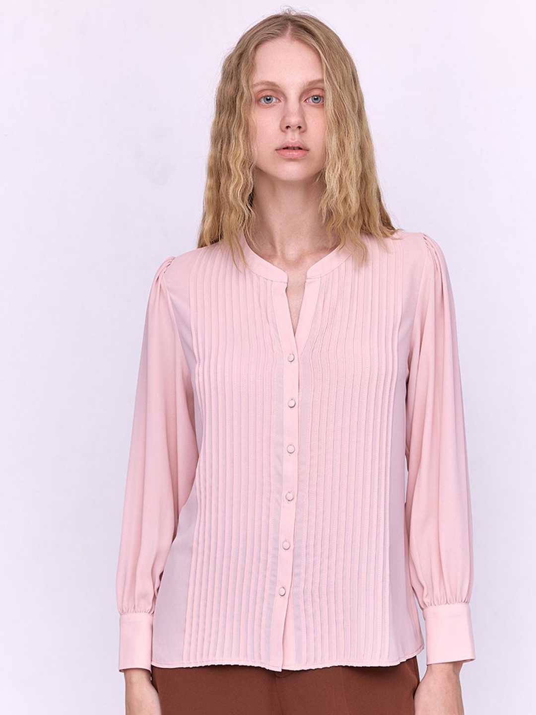 

COVER STORY Women Self Design Mandarin Collar Top, Pink
